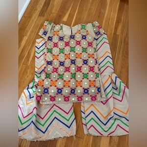 Multicolor mirror Embroidered kurti and gharara Set